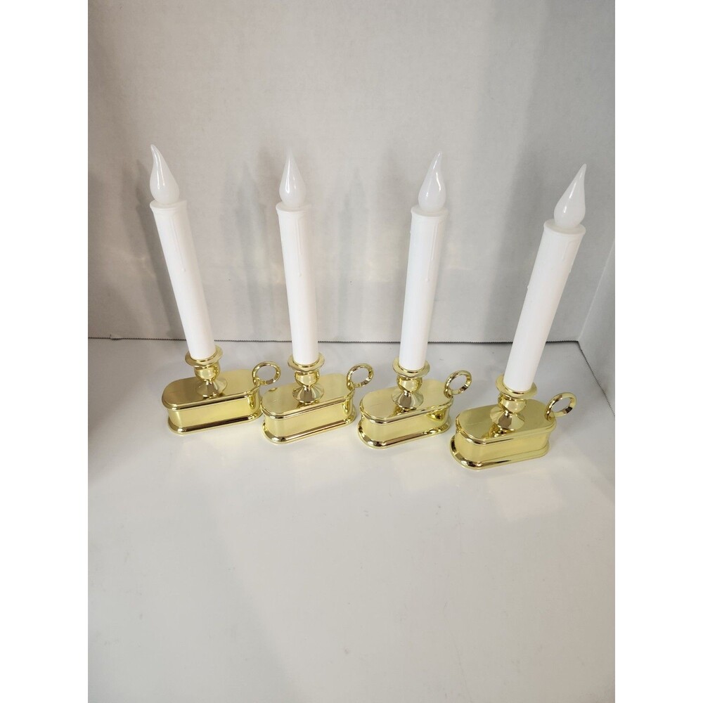 Lot of 4 Battery Operated 10” Candle Lamp Gold Base